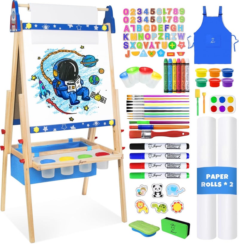 Joyooss Art Easel for Kids,Adjustable Standing Kids Easel with Magnetic Whteboard & Chalkboard,Magnetic Board for Kid Art Easel Kid with 2 Paper Rolls,Finger Paints,Letters & Numbers Magnets - Image 1